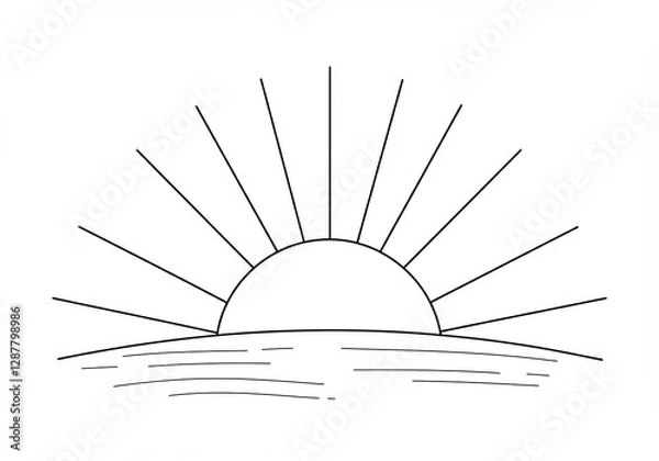 Fototapeta Simple Line Drawing Sunrise Ocean Calm Peaceful. AI Generated