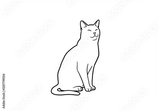 Fototapeta Serene Cat Line Art Simple Elegant Design. AI Generated