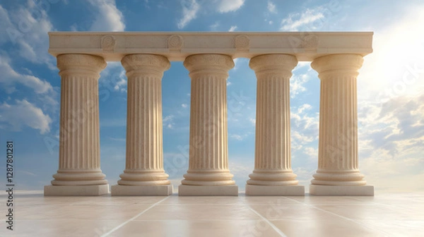 Obraz Five pillars under a sunny sky; strength, stability concept