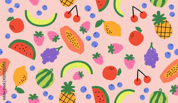 Fototapeta Cute mix fruits pattern background vector design