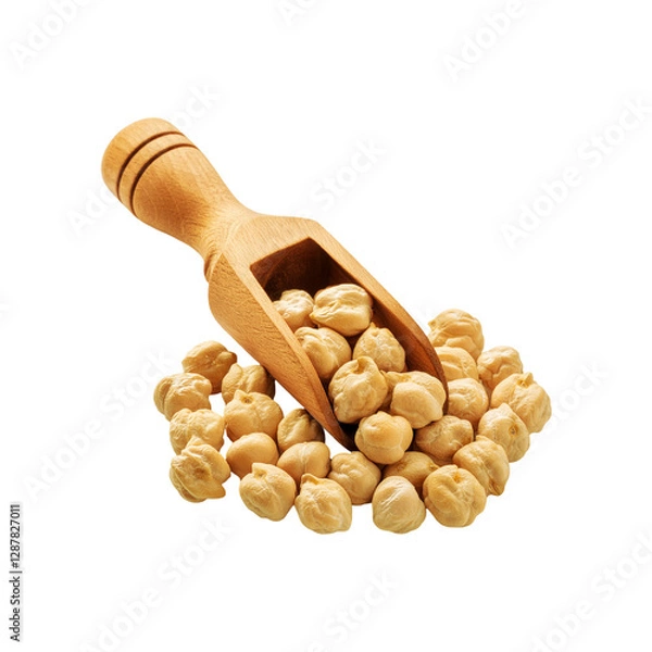 Fototapeta Wooden scoop of fresh chickpeas on transparent background