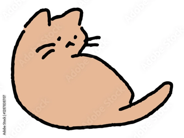 Obraz 猫が背中越しにこちらを見てる手描きイラスト　ゆるい手描き　かわいい