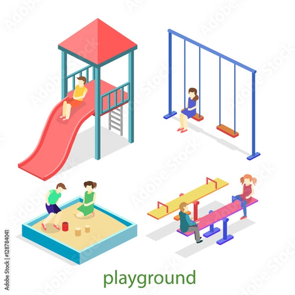 Fototapeta Isometric flat 3D concept web vector kids playground set.