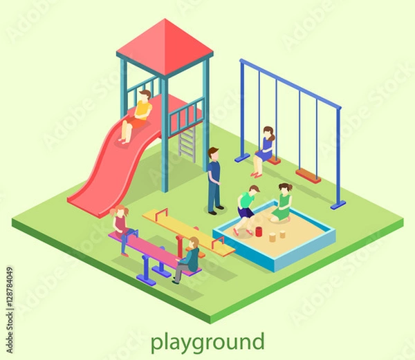 Obraz Isometric flat 3D concept web vector kids playground set.