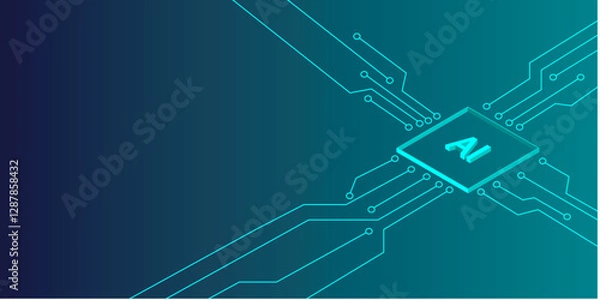 Fototapeta Abstract circuit board AI isometric. Background tehcnology artificial intelligence 3D and connecting lines. Vector illustration.