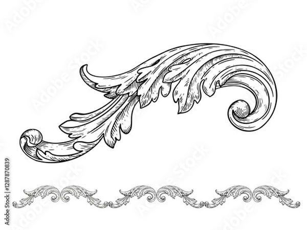 Fototapeta Barrocco architecture element. Line art and ink illustration.