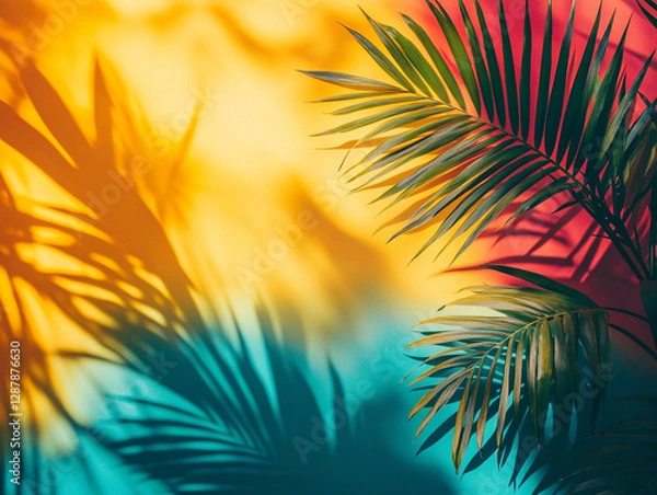 Obraz Colorful shadows and palm leaves create vibrant backdrop