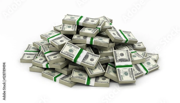 Obraz big pile of money american dollar bills on white background 3d