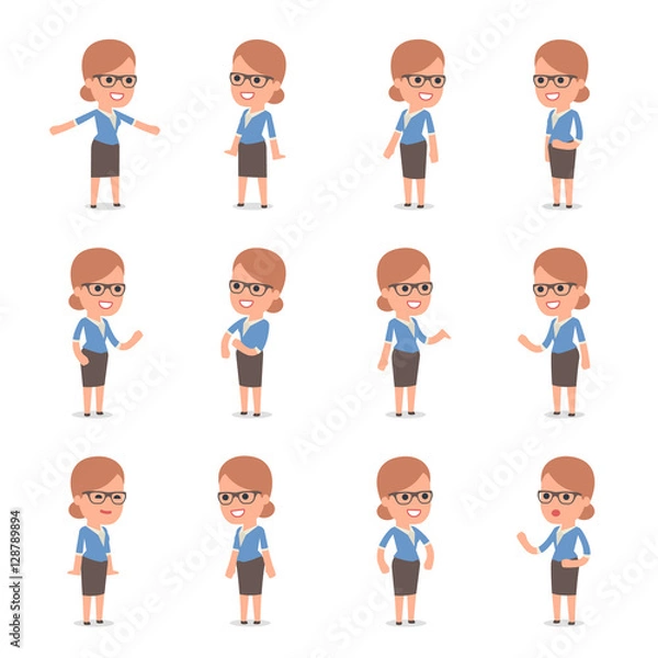 Fototapeta Teacher Girl Character making Presentation for using in Design