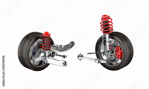 Fototapeta suspension of the car with wheel without shadow 3d