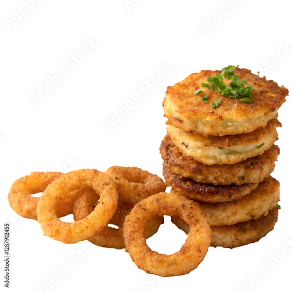 Obraz Delicious Grilled Chicken Drumsticks with Onion Rings and Mint on white background Generated by Ai.
