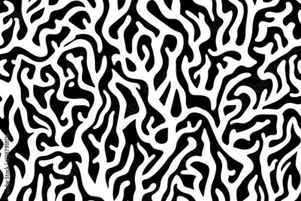 Fototapeta Seamless Black and White Organic Pattern with Interlocking Shapes