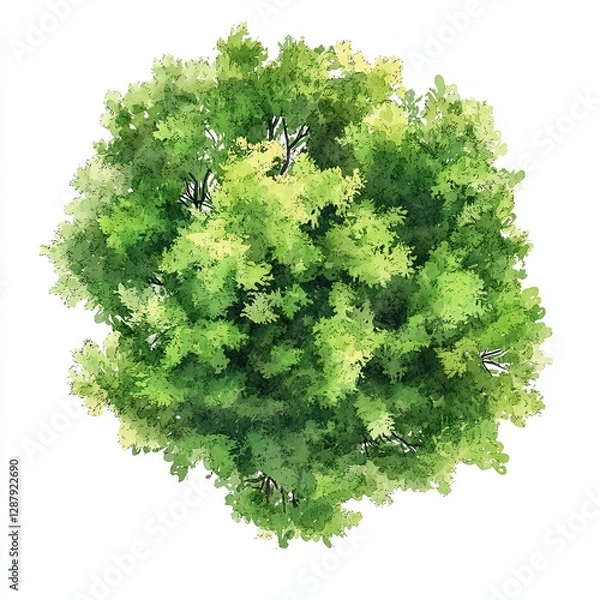 Obraz Watercolor tree top view for layout plans watercolor design, isolated on white background