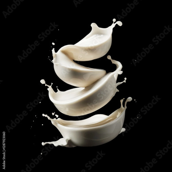 Fototapeta liquid splash of creamy white yogurt floating in the air, isolated on solid black background