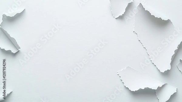 Fototapeta Abstract composition of torn paper edges on a plain white background, perfect for creative designs and artistic projects.