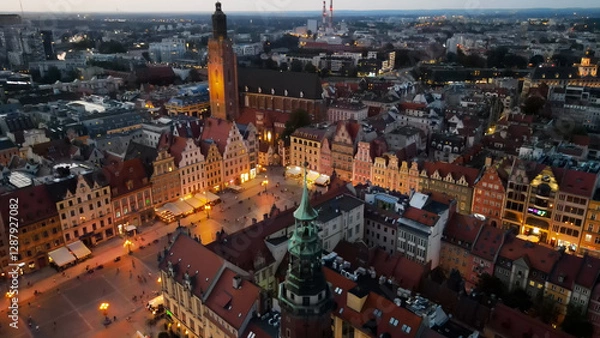 Fototapeta evening view of the Old Town illumination of Wroclaw Poland