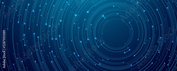 Obraz Abstract technology background. Thin line circuit circle wires in blue on tech bg. AI concept. Computer innovation dark navy backdrop. Futuristic banner. Digital vector illustration.