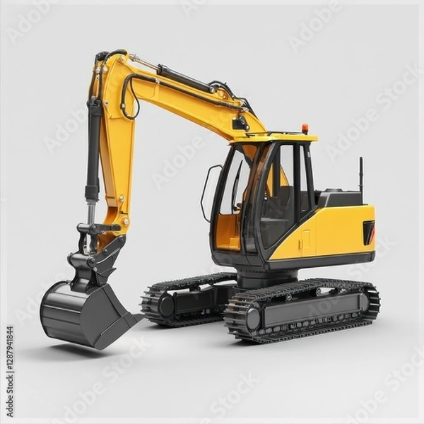 Fototapeta Yellow Excavator on Gray Background