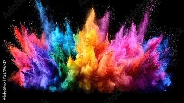 Fototapeta Vibrant Color Explosions in Clouds of Powder Against Dark Background