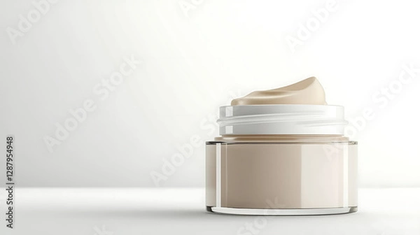 Fototapeta Beige cream overflowing from a clear jar set against a bright neutral backdrop.