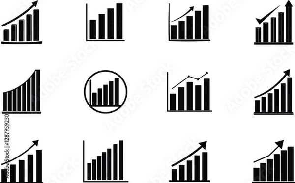 Fototapeta Collection of Bar Graph Icons Showing Positive Growth Trends