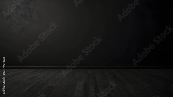 Fototapeta Plain Solid absolutely Black colour background empty space for background of studio room and display ad or product or website template Genrative Ai