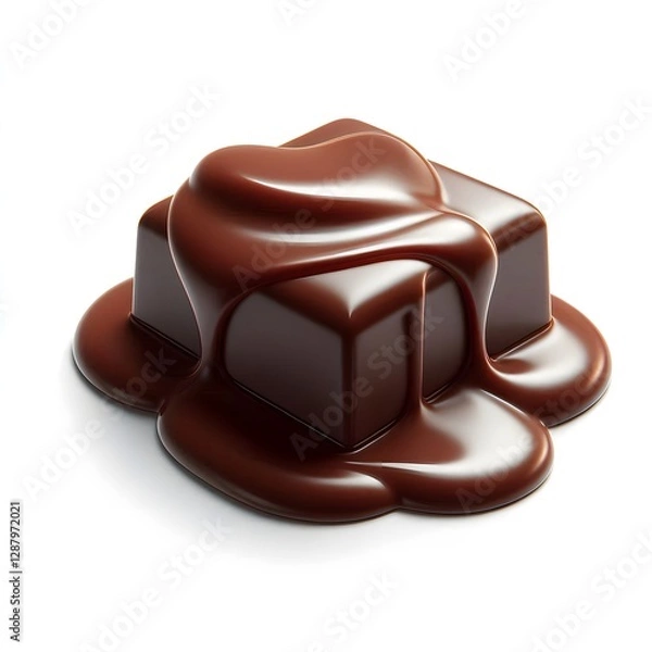 Obraz A single piece of liquid chocolate isolated on a white background 