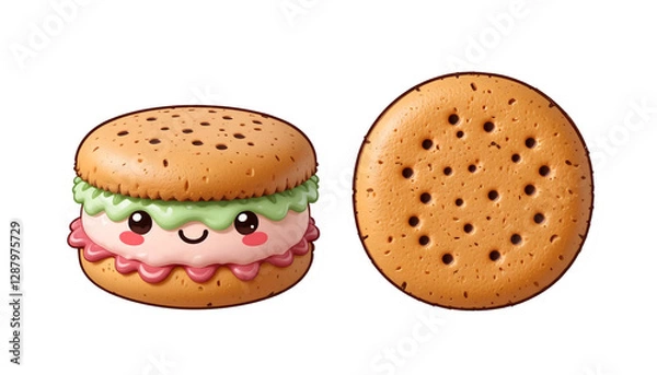 Obraz Cute Kawaii Cookie Sandwich, 3D Render - Kawaii/Cute characters