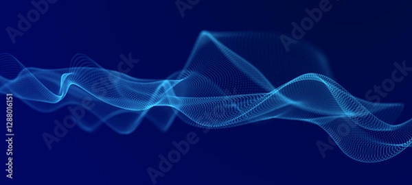 Fototapeta Dynamic wave of abstract intertwining dots and lines in space. 3D rendering.