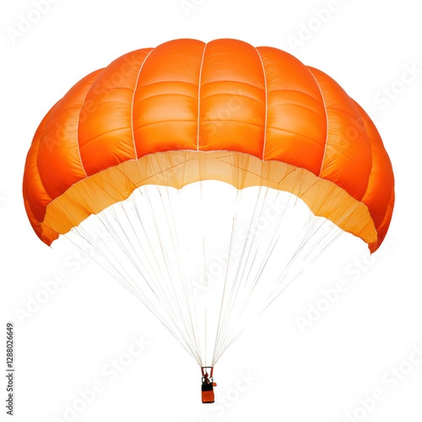 Fototapeta Isolated Orange Parachute with Visible Suspension Lines and Harness