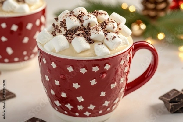 Obraz Festive Hot Chocolate in Sparkling Red Mugs