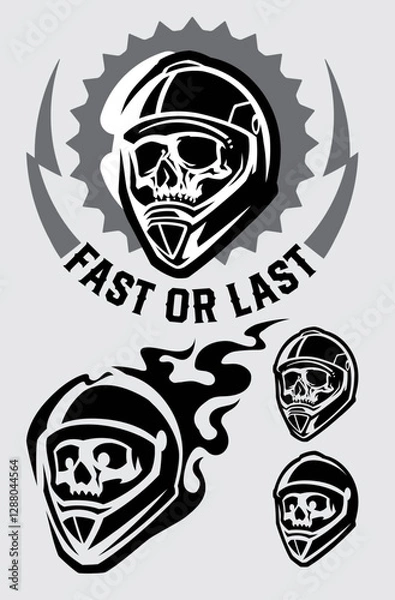 Fototapeta Skull in motorcycle helmet Logo