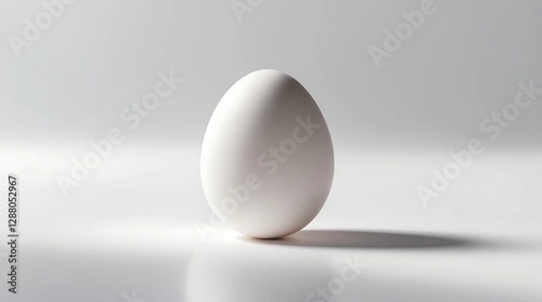 Fototapeta Simple white egg on a smooth surface with soft light and shadows in a minimal setting