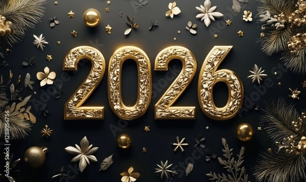 Fototapeta Golden 2026 Celebration Design with Floral and Festive Elements