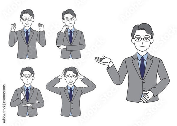 Fototapeta スーツを着た働く男性のイラストセット