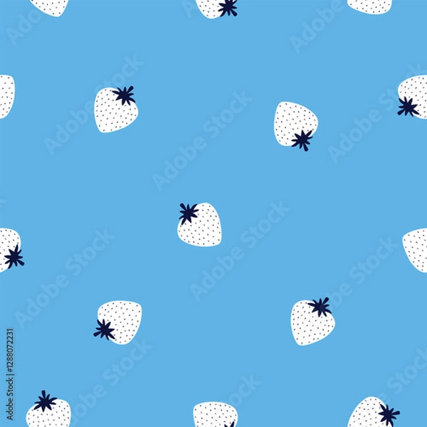 Obraz Cute white strawberry hand drawn vector illustration. Adorable berry fruit seamless pattern for kids fabric or wallpaper.