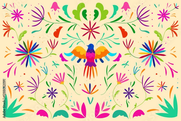 Obraz flat-embroidery-mexican-floral-background