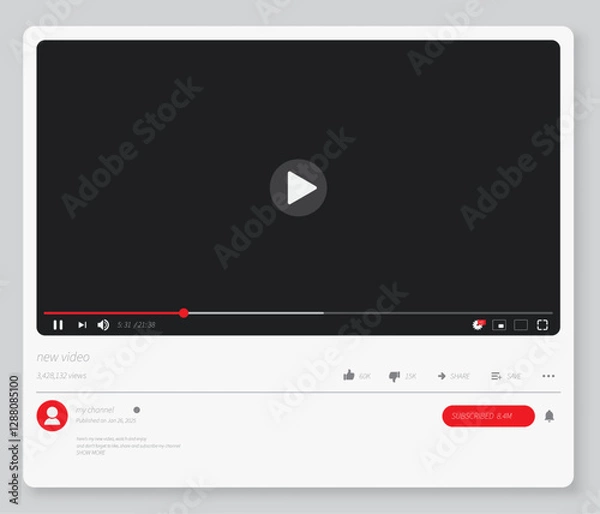 Obraz flat-youtube-multimedia-player-template