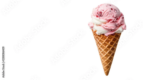 Fototapeta Delicious strawberry and vanilla ice cream cone perfect for a hot summer day