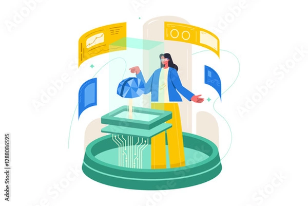 Fototapeta Futuristic Data Analysis and AI Visualization Concept