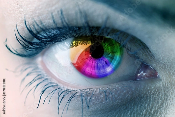Fototapeta eye close up with colors of rainbow