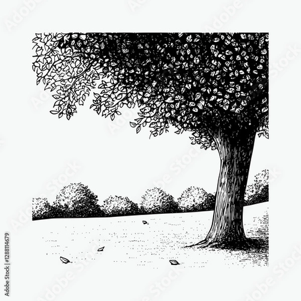 Obraz black and white vector line drawing, trees in extremely fine detail