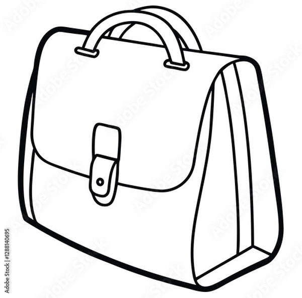 Fototapeta Flat casual woman designer bag line art, icon, sign, vector, mockup, template, technicalCAD drawing, fashion, illustration