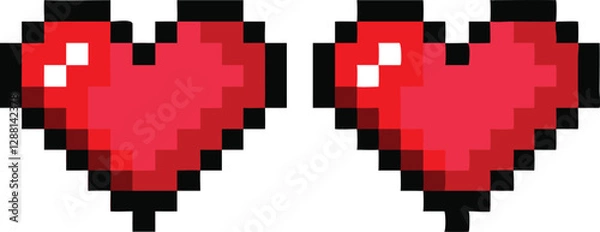 Obraz 8-bit-style pixel heart icon in retro game style—vector design symbolizing love with a nostalgic digital twist, romantic iconography in digital design, life, or gaming interfaces.