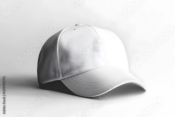Fototapeta A Simple White Baseball Cap Displayed On A White Background