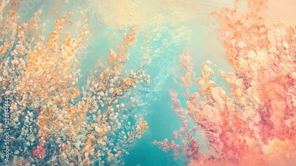 Fototapeta Underwater themes and requested a pastel cute style. Underwater, themes and requested a pastel cute style. Abstract colorful floral background with texture.