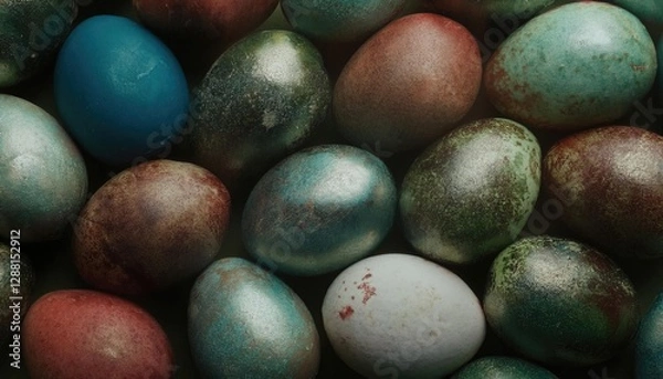 Fototapeta multicolored Easter eggs. Close-up of eggs decorated with colorful dye for Easter holiday 