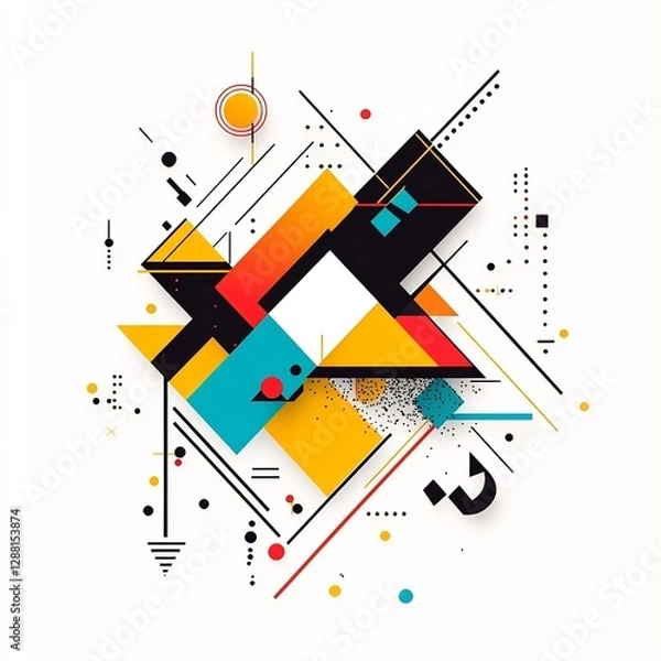 Fototapeta Vibrant Geometric Abstract Composition with Dynamic Shapes and Contrasting Colors