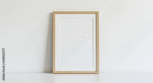 Fototapeta Blank Wooden Frame on White Surface for Art or Photo Display