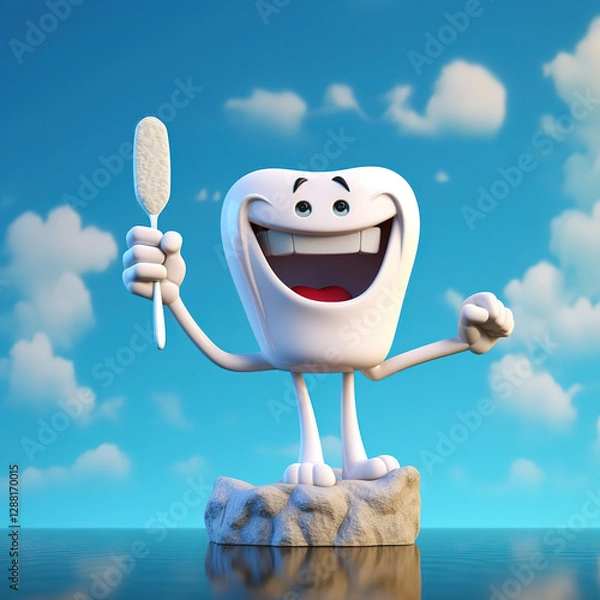 Obraz cartoon tooth with toothbrush